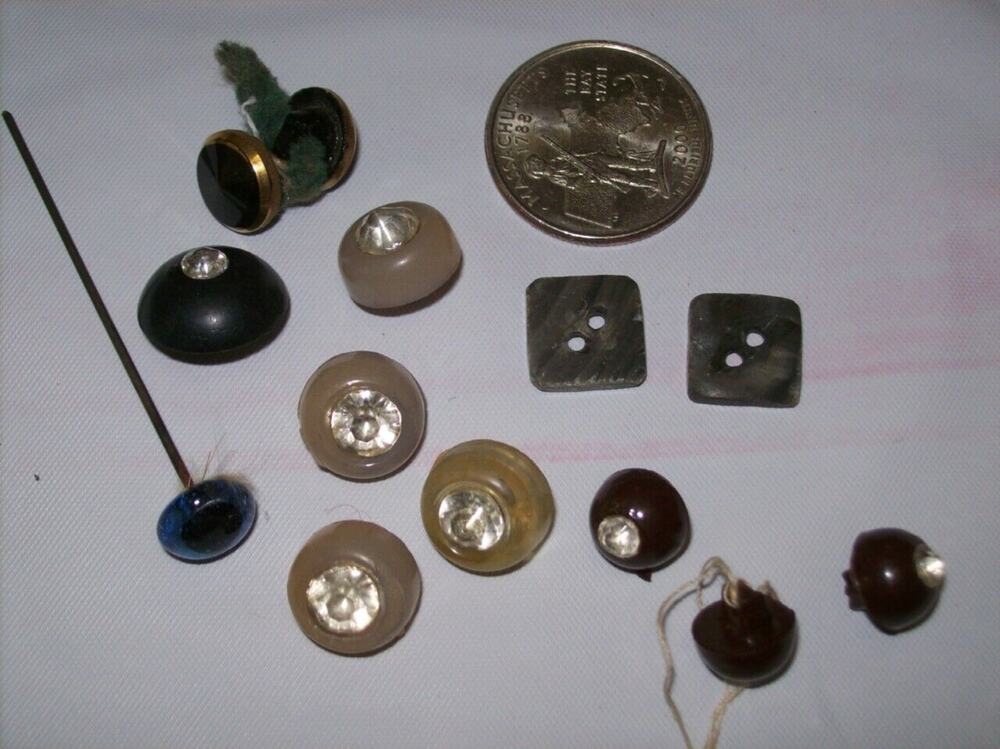 Lot 13 Vintage Buttons Rhinestones Jeweled More -091006